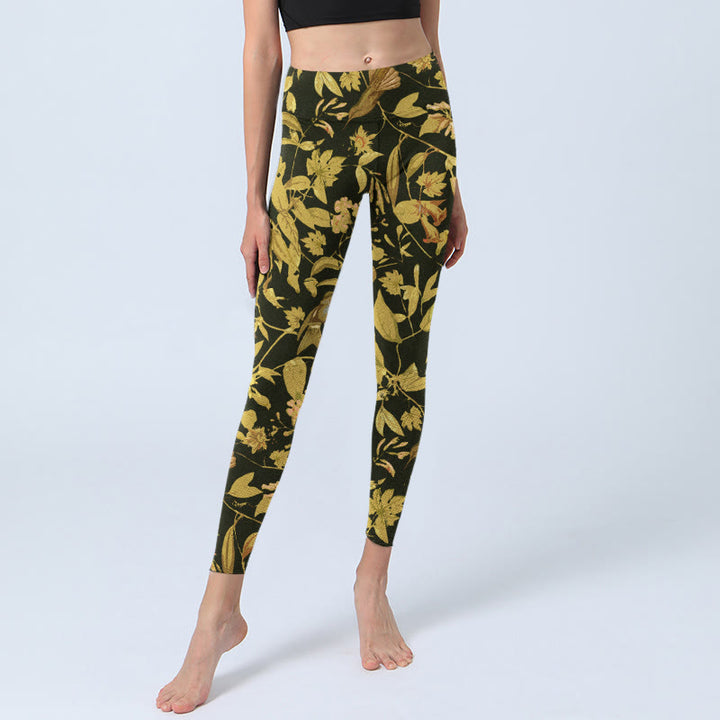 Leggings de yoga para mujer con estampado de flores, hojas y pájaros de Buddha Stones - image 5