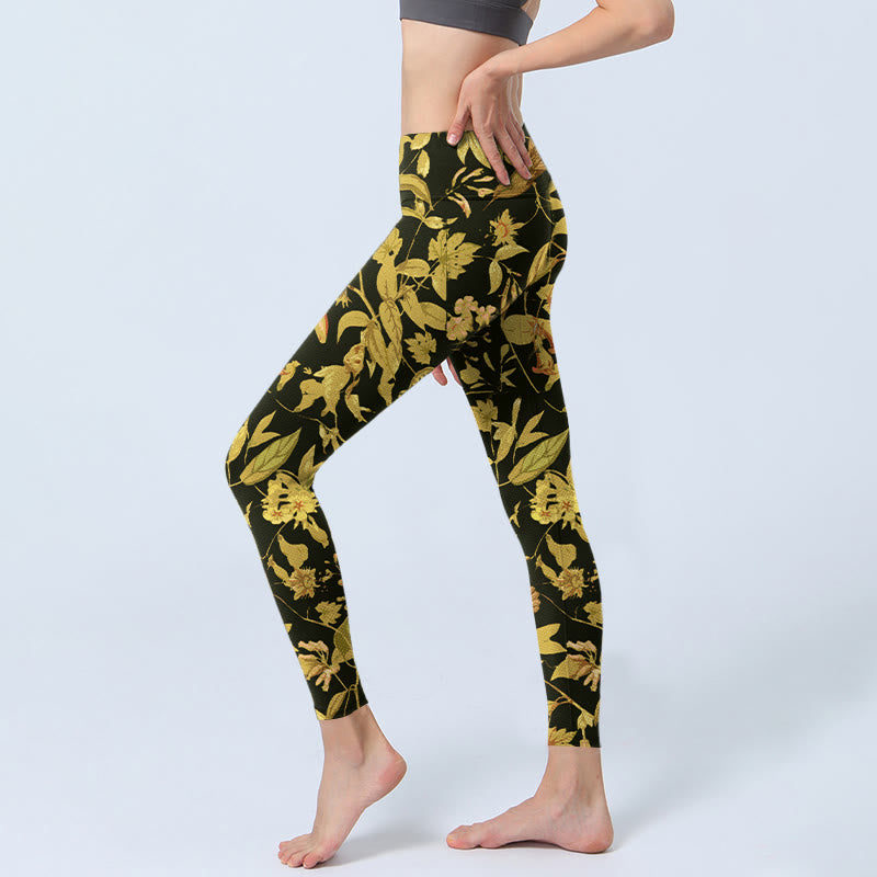 Leggings de yoga para mujer con estampado de flores, hojas y pájaros de Buddha Stones - image 2