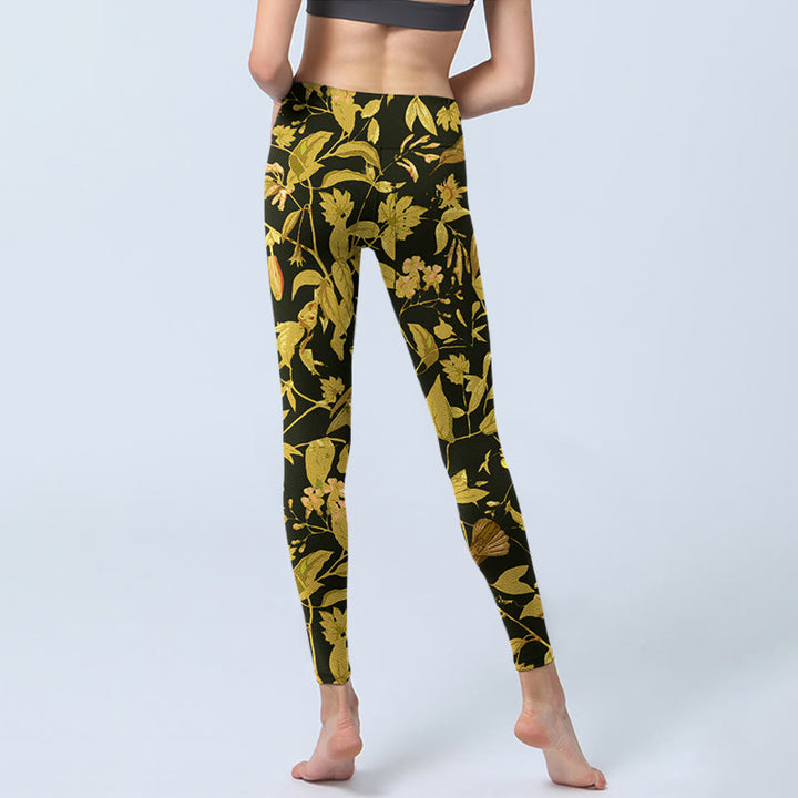 Leggings de yoga para mujer con estampado de flores, hojas y pájaros de Buddha Stones - image 6