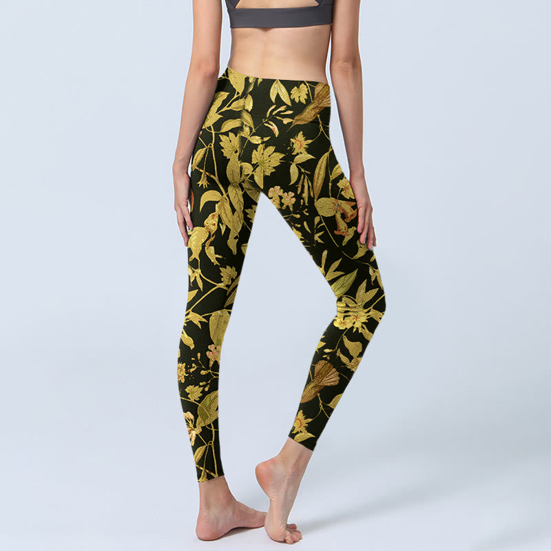 Leggings de yoga para mujer con estampado de flores, hojas y pájaros de Buddha Stones - image 4