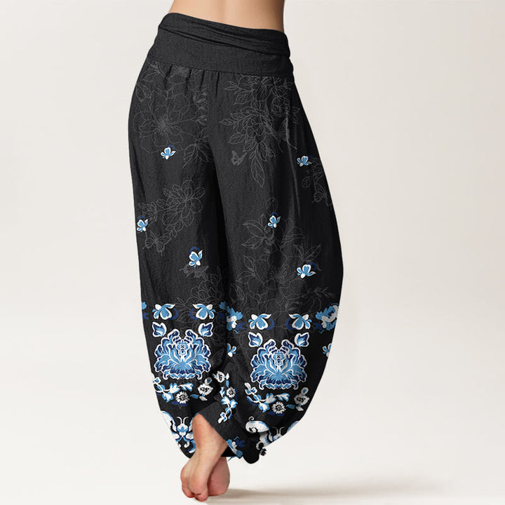 Pantalones Buddha Stones de algodón puro con estampado clásico de flores y mariposas para mujer, cintura elástica - image 1
