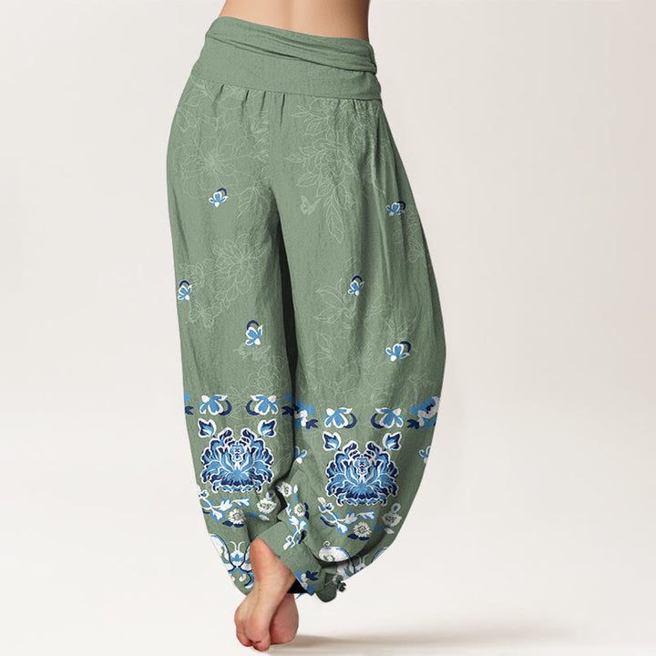 Pantalones Buddha Stones de algodón puro con estampado clásico de flores y mariposas para mujer, cintura elástica - image 6