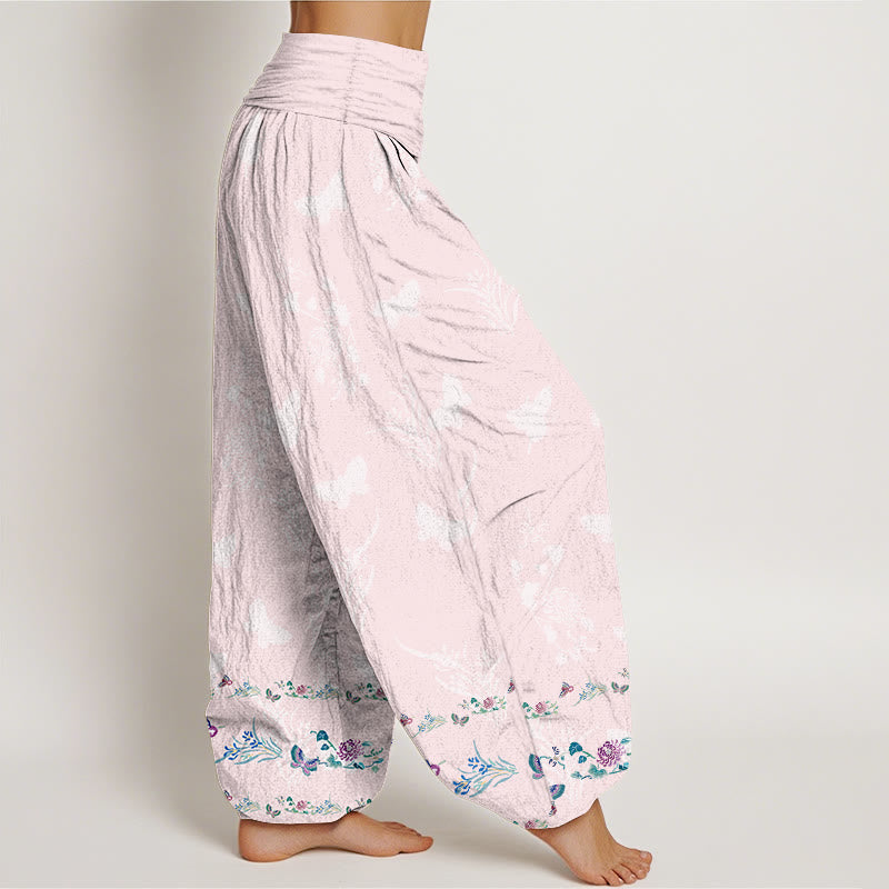 Pantalones harén de algodón puro con Buddha Stones, diseño de mariposas y flores, cintura elástica, para mujer - image 10
