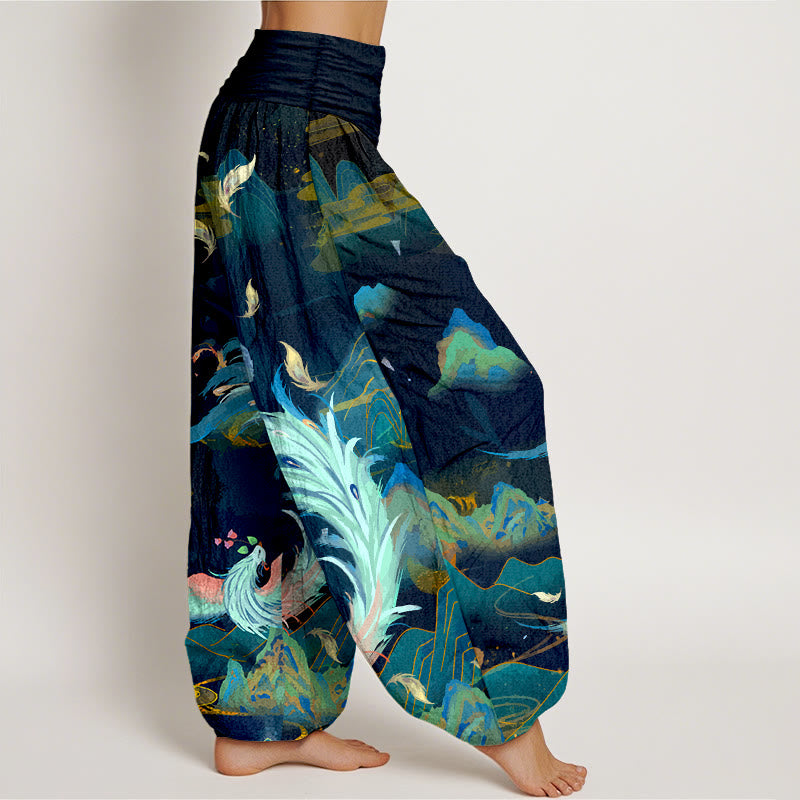 Pantalones Buddha Stones de algodón puro con diseño de nubes y montañas de fénix para mujer, cintura elástica - image 2