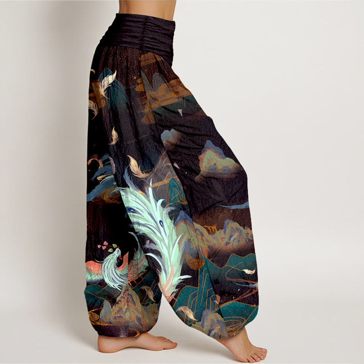 Pantalones Buddha Stones de algodón puro con diseño de nubes y montañas de fénix para mujer, cintura elástica - image 7