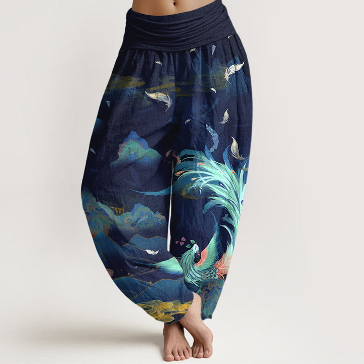 Pantalones Buddha Stones de algodón puro con diseño de nubes y montañas de fénix para mujer, cintura elástica - Marina de guerra - US16，UK/AU20，EU48 (3XL) - image 8