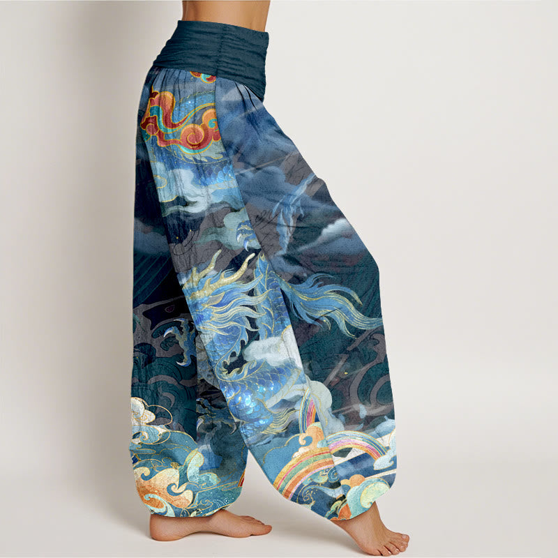Pantalones Buddha Stones de algodón puro con diseño de dragón, nube y arcoíris, con cintura elástica, para mujer - image 2
