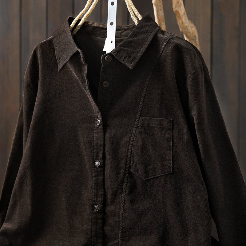 Camisa de algodón de manga larga para mujer con cuello alto, bolsillos decorativos y Buddha Stones en otoño - image 17
