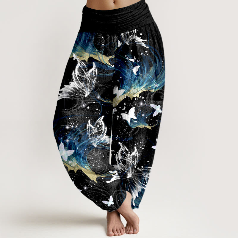 Pantalones Buddha Stones de algodón puro con diseño de mariposas de ensueño para mujer, cintura elástica - Negro - US16，UK/AU20，EU48 (3XL) - image 0