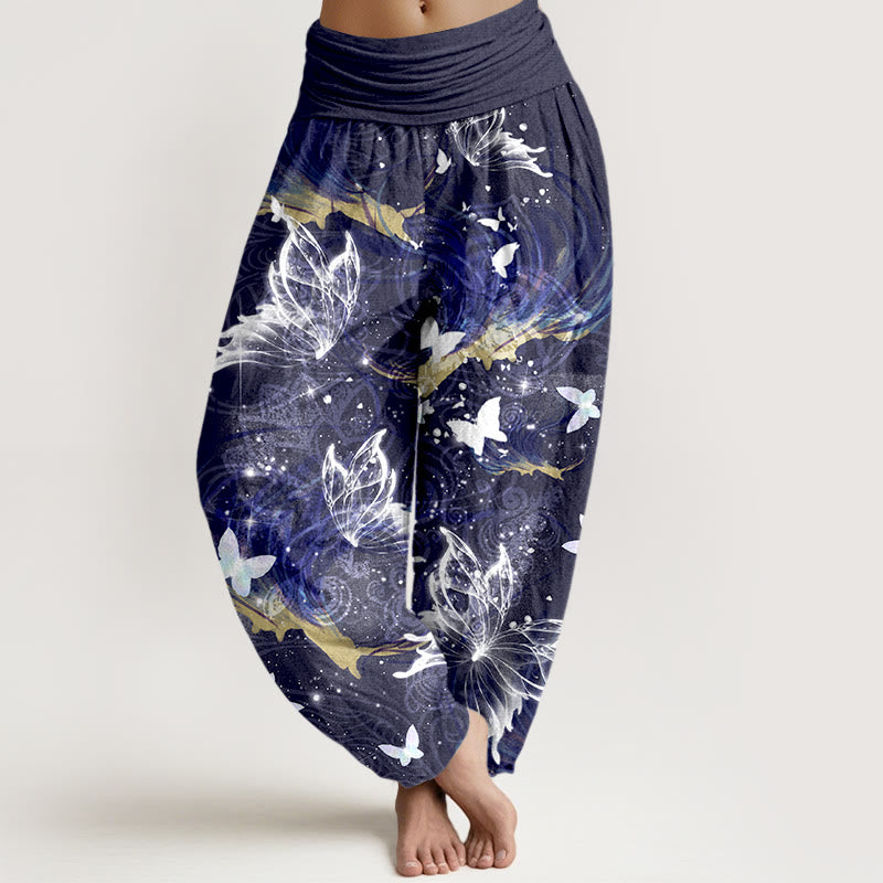 Pantalones Buddha Stones de algodón puro con diseño de mariposas de ensueño para mujer, cintura elástica - Índigo - US16，UK/AU20，EU48 (3XL) - image 8