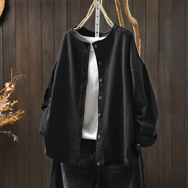 Camisa de algodón para mujer, de manga larga, cuello redondo y botones, con estampado de Buddha Stones - Negro - US4-8/10, UK/AU8-12/14, EU36-40/42 (F) - image 16