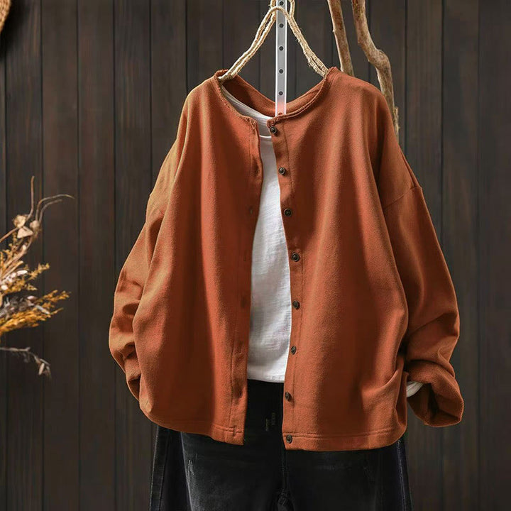 Camisa de algodón para mujer, de manga larga, cuello redondo y botones, con estampado de Buddha Stones - Naranja - US4-8/10, UK/AU8-12/14, EU36-40/42 (F) - image 18