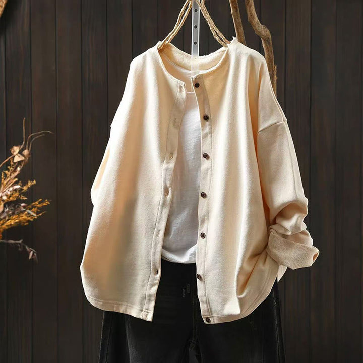 Camisa de algodón para mujer, de manga larga, cuello redondo y botones, con estampado de Buddha Stones - Beige - US4-8/10, UK/AU8-12/14, EU36-40/42 (F) - image 20