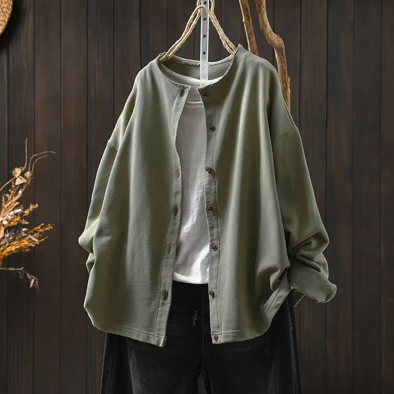 Camisa de algodón para mujer, de manga larga, cuello redondo y botones, con estampado de Buddha Stones - Verde mar oscuro - US4-8/10, UK/AU8-12/14, EU36-40/42 (F) - image 22