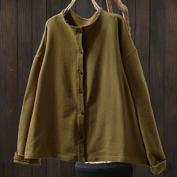 Camisa de algodón para mujer, de manga larga, cuello redondo y botones, con estampado de Buddha Stones - image 6