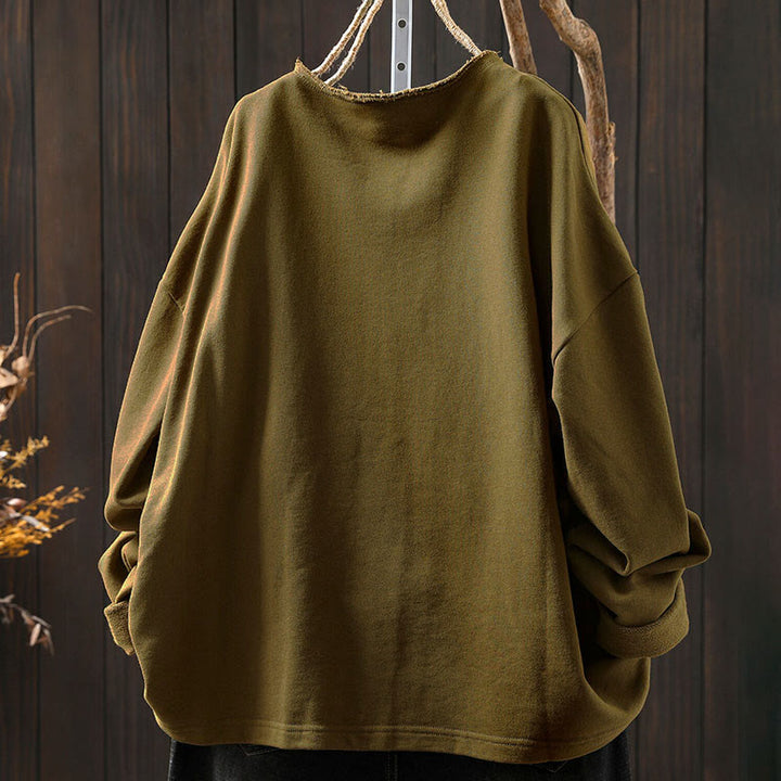 Camisa de algodón para mujer, de manga larga, cuello redondo y botones, con estampado de Buddha Stones - image 3