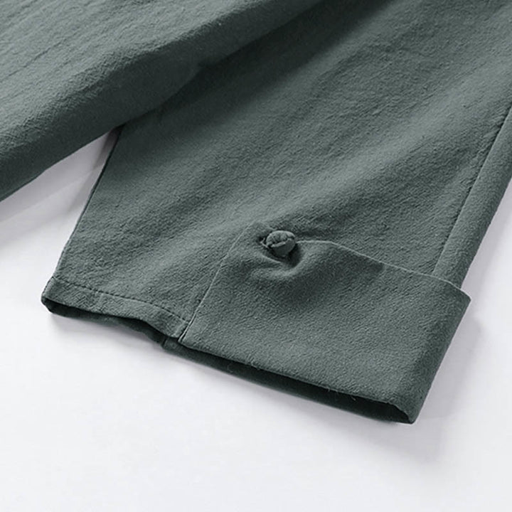 Chaqueta kimono de algodón y lino para hombre, estilo chino, con botones de rana y Buddha Stones, de media manga - image 7