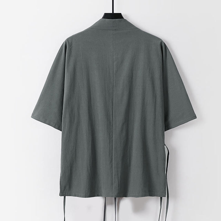 Kimono de lino y algodón con mangas tres cuartos para hombre, con estampado de Buddha Stones, liso, con cordones - image 1