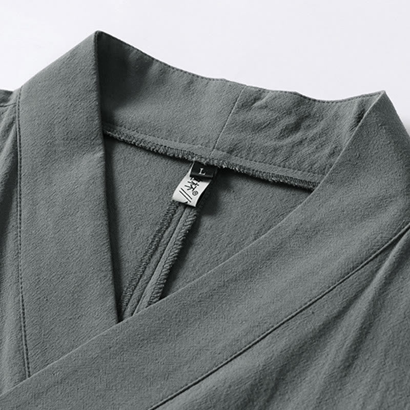 Kimono de lino y algodón con mangas tres cuartos para hombre, con estampado de Buddha Stones, liso, con cordones - image 2