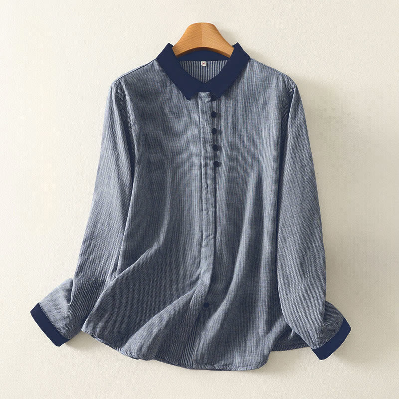 Camisa de manga larga para mujer con diseño de bloques de color azul a rayas y cuello alto con botones y estampado Buddha Stones Fall - Azul acero claro - US8-10，UK/AU12-14，EU40-42 (2XL) - image 0