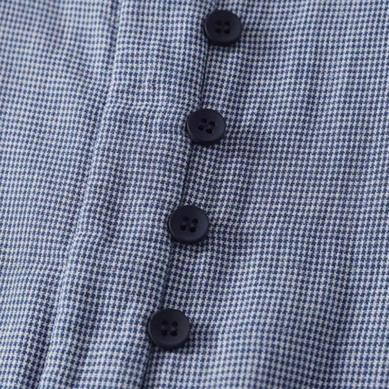 Camisa de manga larga para mujer con diseño de bloques de color azul a rayas y cuello alto con botones y estampado Buddha Stones Fall - image 5