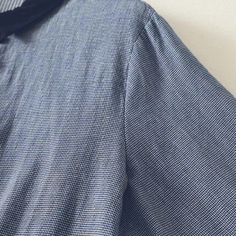 Camisa de manga larga para mujer con diseño de bloques de color azul a rayas y cuello alto con botones y estampado Buddha Stones Fall - image 4