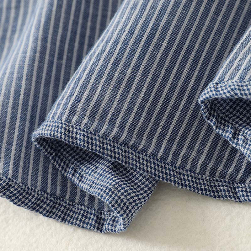 Camisa de manga larga para mujer con diseño de bloques de color azul a rayas y cuello alto con botones y estampado Buddha Stones Fall - image 7