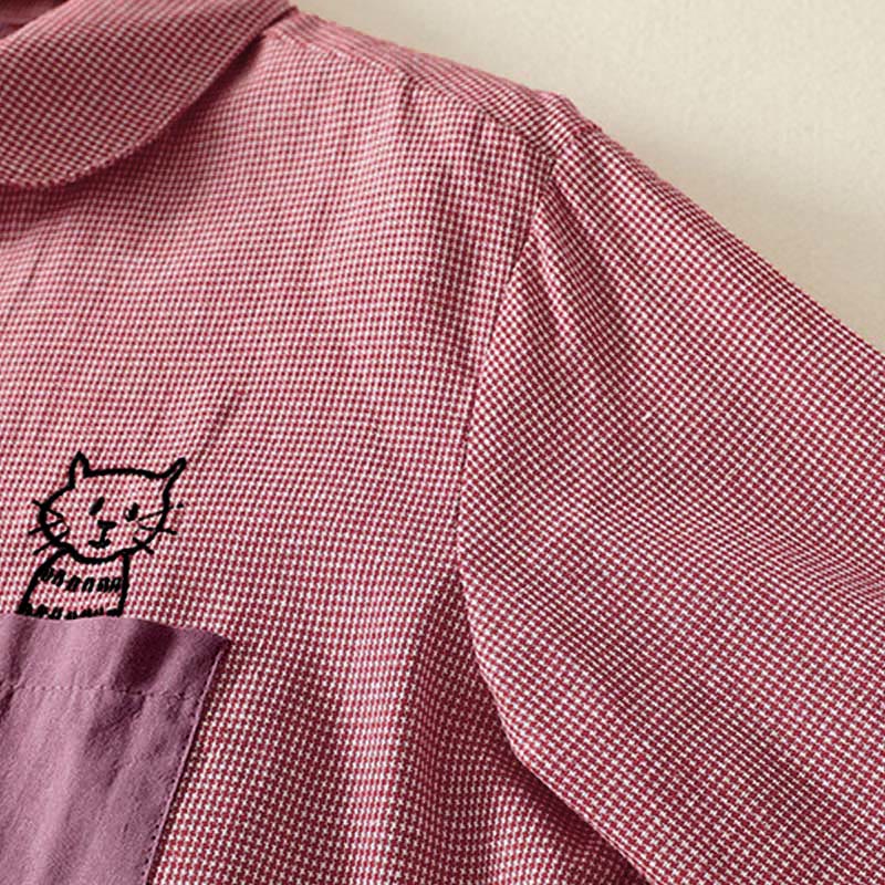 Camisa de manga larga para mujer con cuello alto, botones y diseño de gato y gatito con bordado de Buddha Stones - image 8