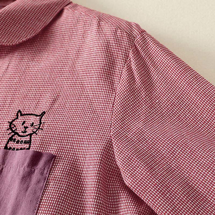 Camisa de manga larga para mujer con cuello alto, botones y diseño de gato y gatito con bordado de Buddha Stones - image 8