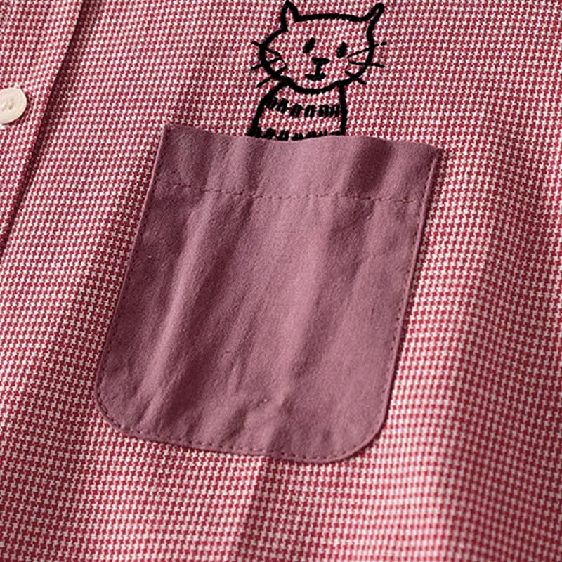 Camisa de manga larga para mujer con cuello alto, botones y diseño de gato y gatito con bordado de Buddha Stones - image 10