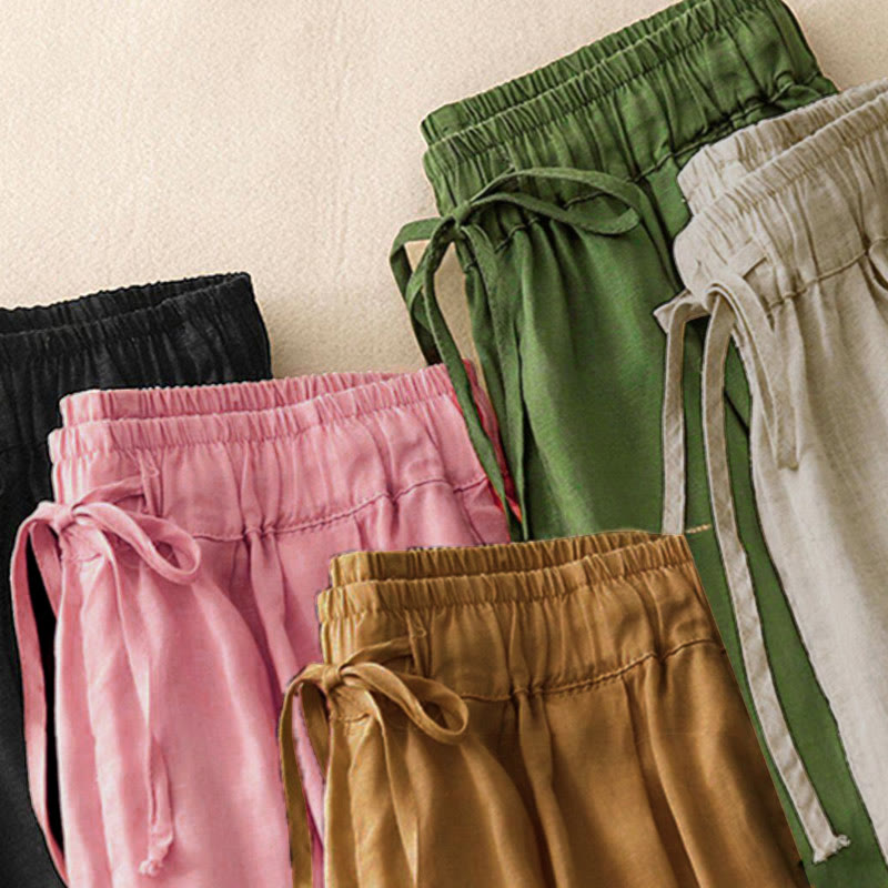 Pantalones capri cortos de algodón con cintura elástica y bolsillos para mujer de Buddha Stones - image 33