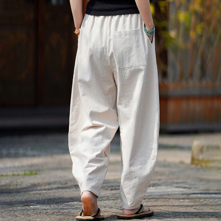 Pantalones de lino y algodón para hombre, de pierna recta, con botones de rana chinos y bolsillos, de verano, con estampado de Buddha Stones - image 4