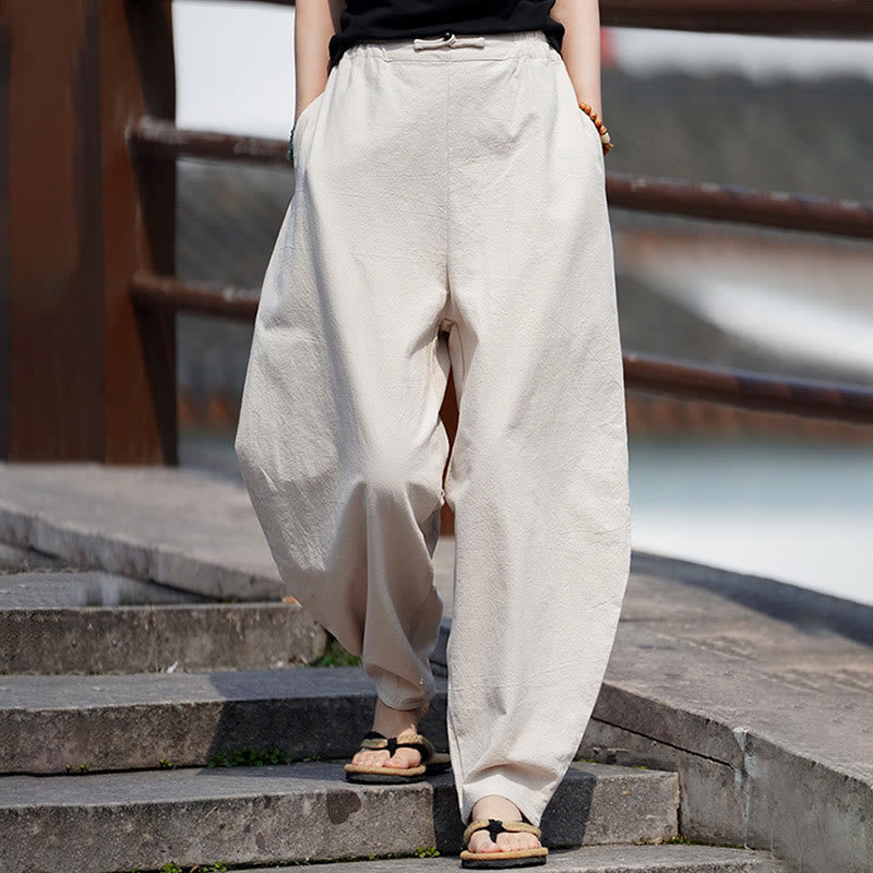 Pantalones de lino y algodón para hombre, de pierna recta, con botones de rana chinos y bolsillos, de verano, con estampado de Buddha Stones - image 2