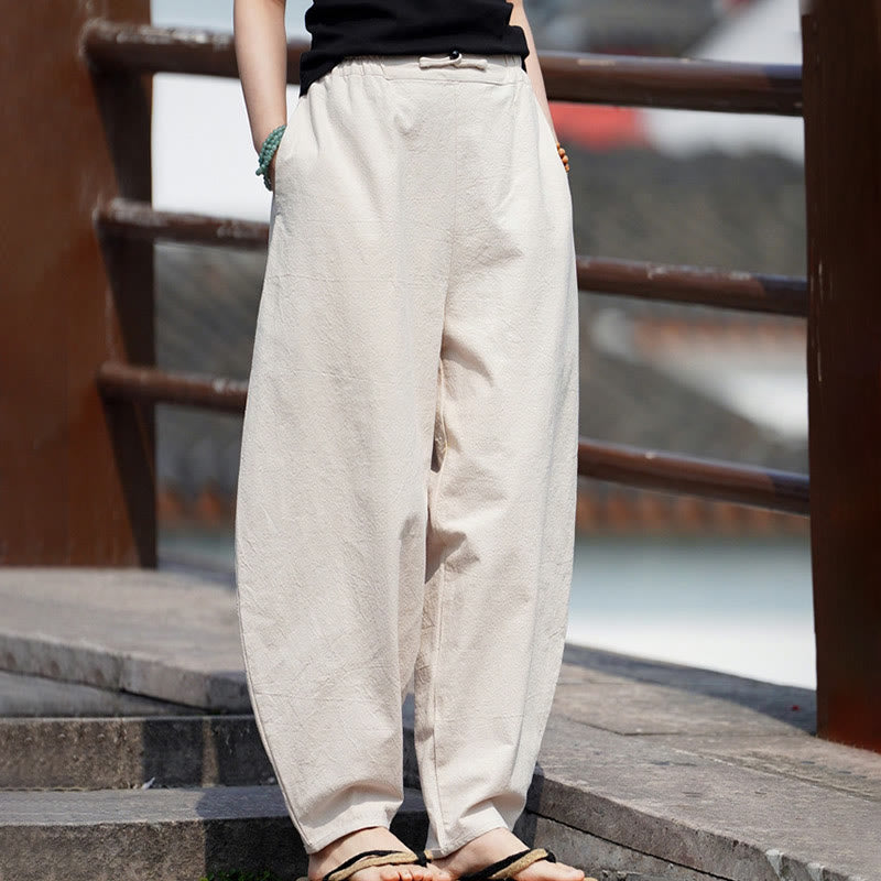 Pantalones de lino y algodón para hombre, de pierna recta, con botones de rana chinos y bolsillos, de verano, con estampado de Buddha Stones - image 5