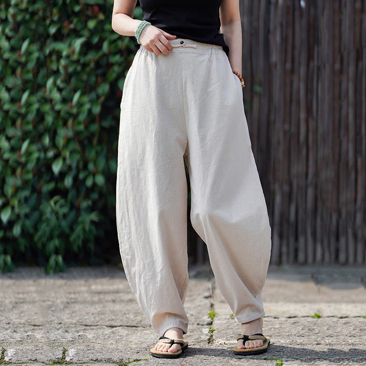 Pantalones de lino y algodón para hombre, de pierna recta, con botones de rana chinos y bolsillos, de verano, con estampado de Buddha Stones - image 9