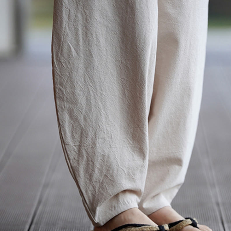 Pantalones de lino y algodón para hombre, de pierna recta, con botones de rana chinos y bolsillos, de verano, con estampado de Buddha Stones - image 15