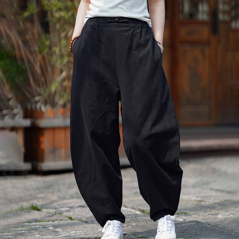 Pantalones de lino y algodón para hombre, de pierna recta, con botones de rana chinos y bolsillos, de verano, con estampado de Buddha Stones - image 23