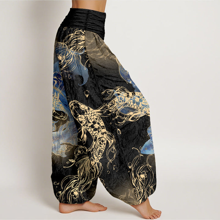 Pantalones Buddha Stones de algodón puro con estampado de peces koi para mujer, cintura elástica - image 7