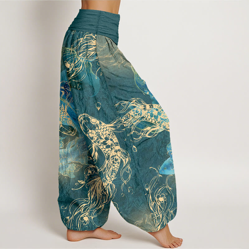 Pantalones Buddha Stones de algodón puro con estampado de peces koi para mujer, cintura elástica - image 10