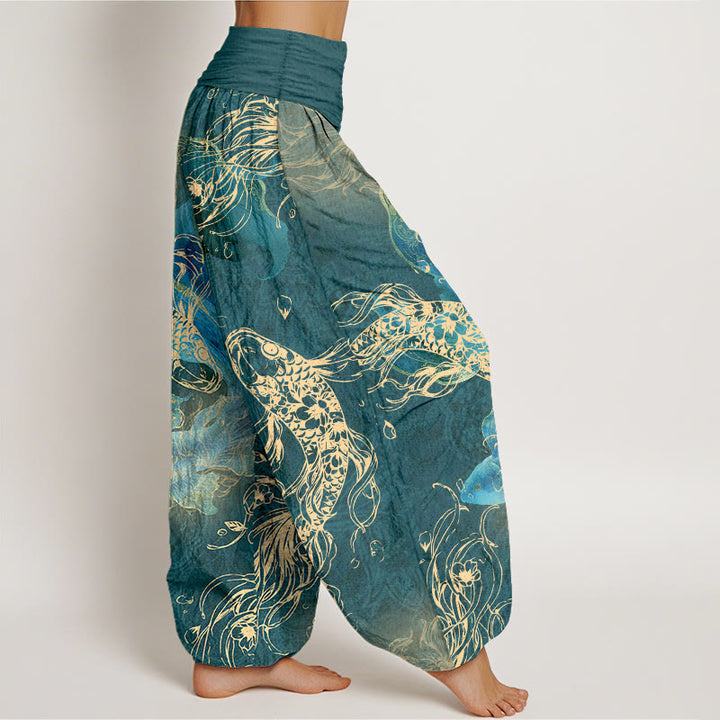 Pantalones Buddha Stones de algodón puro con estampado de peces koi para mujer, cintura elástica - image 10