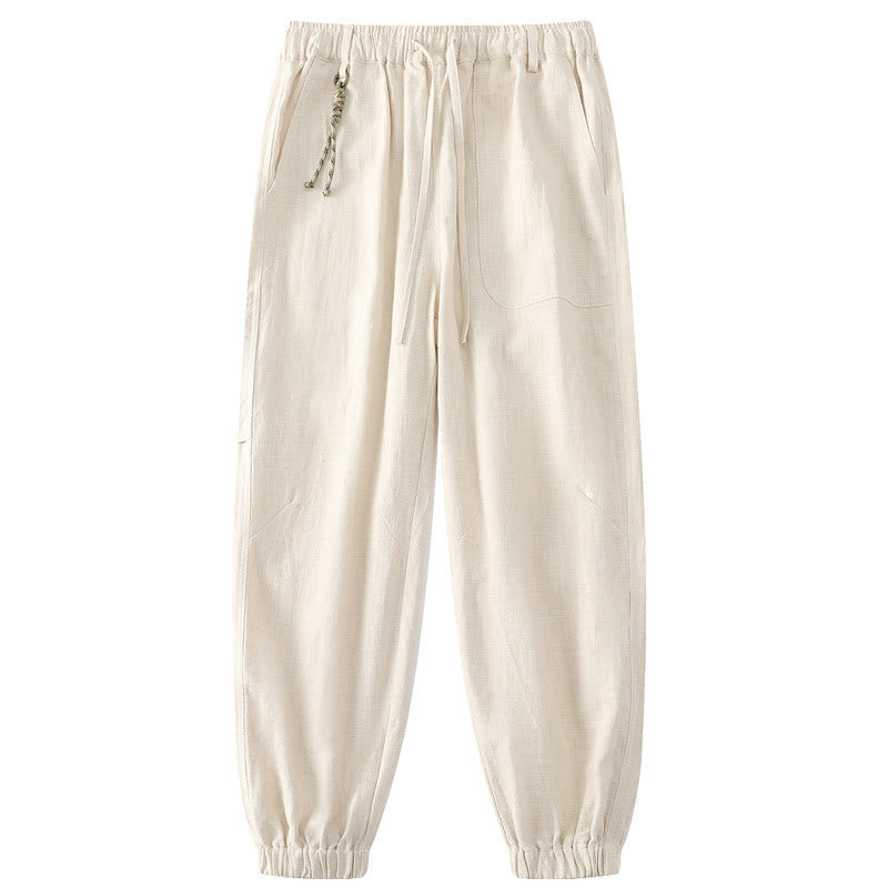 Pantalones de verano Buddha Stones de lino y algodón con ramio y puños elásticos hasta el tobillo para hombre con bolsillos - Beige - US/UK/AU46, EU56 (5XL) - image 0