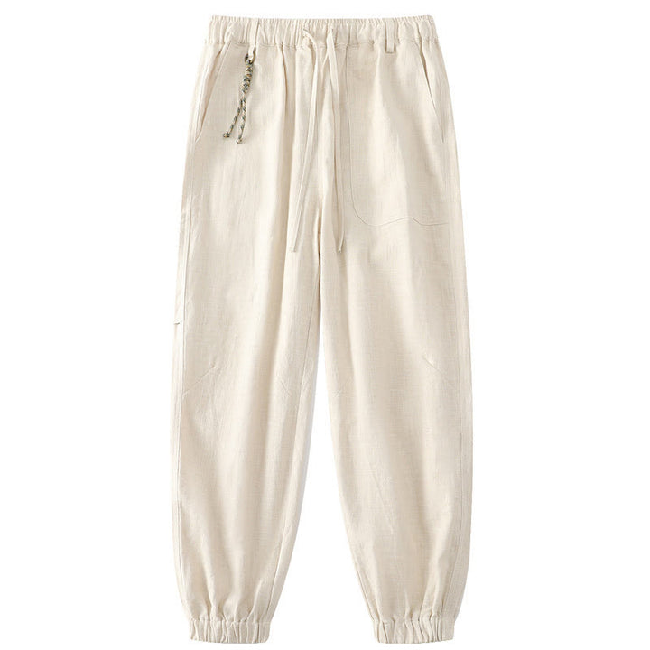 Pantalones de verano Buddha Stones de lino y algodón con ramio y puños elásticos hasta el tobillo para hombre con bolsillos - Beige - US/UK/AU46, EU56 (5XL) - image 0