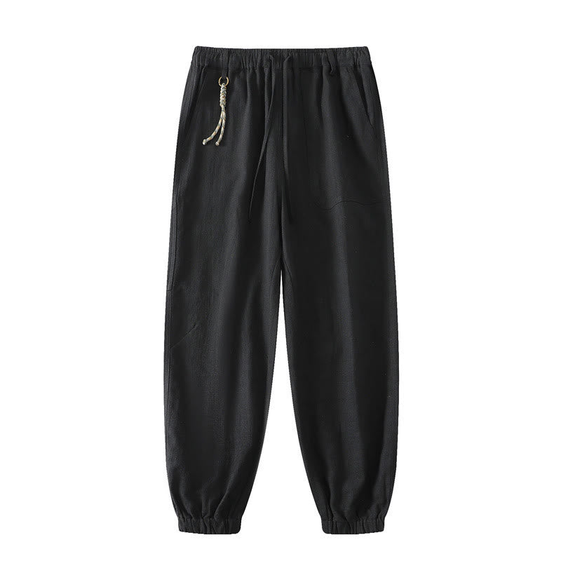 Pantalones de verano Buddha Stones de lino y algodón con ramio y puños elásticos hasta el tobillo para hombre con bolsillos - Negro - US/UK/AU46, EU56 (5XL) - image 13