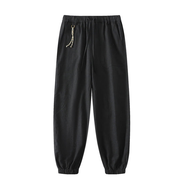 Pantalones de verano Buddha Stones de lino y algodón con ramio y puños elásticos hasta el tobillo para hombre con bolsillos - Negro - US/UK/AU46, EU56 (5XL) - image 13