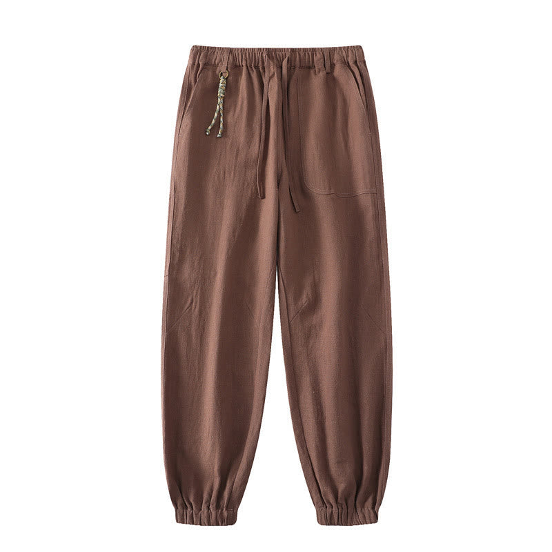 Pantalones de verano Buddha Stones de lino y algodón con ramio y puños elásticos hasta el tobillo para hombre con bolsillos - Chocolate - US/UK/AU46, EU56 (5XL) - image 15