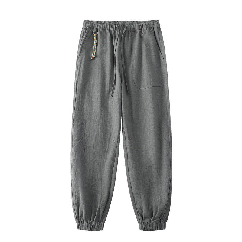 Pantalones de verano Buddha Stones de lino y algodón con ramio y puños elásticos hasta el tobillo para hombre con bolsillos - Gris - US/UK/AU46, EU56 (5XL) - image 11