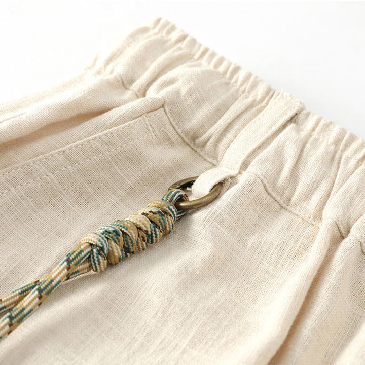 Pantalones de verano Buddha Stones de lino y algodón con ramio y puños elásticos hasta el tobillo para hombre con bolsillos - image 2