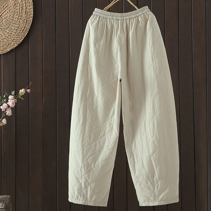 Pantalones gruesos de algodón y poliéster con estampado de rombos y Buddha Stones para mujer con bolsillos - image 2