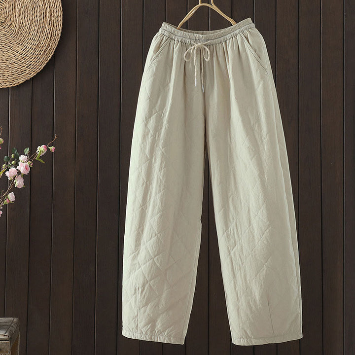 Pantalones gruesos de algodón y poliéster con estampado de rombos y Buddha Stones para mujer con bolsillos - Nieve - US8-10，UK/AU12-14，EU40-42 (2XL) - image 1