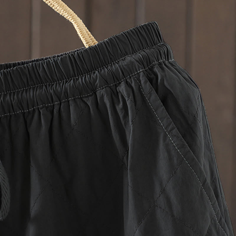 Pantalones gruesos de algodón y poliéster con estampado de rombos y Buddha Stones para mujer con bolsillos - image 14